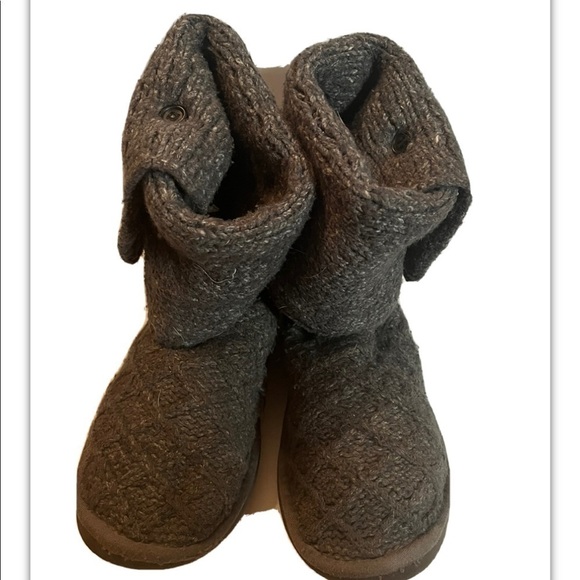 UGG Boots Womens 7 Lattice Cardy Knit Sweater Knee High 3066 Gray Round Toe Flat - Picture 4 of 8